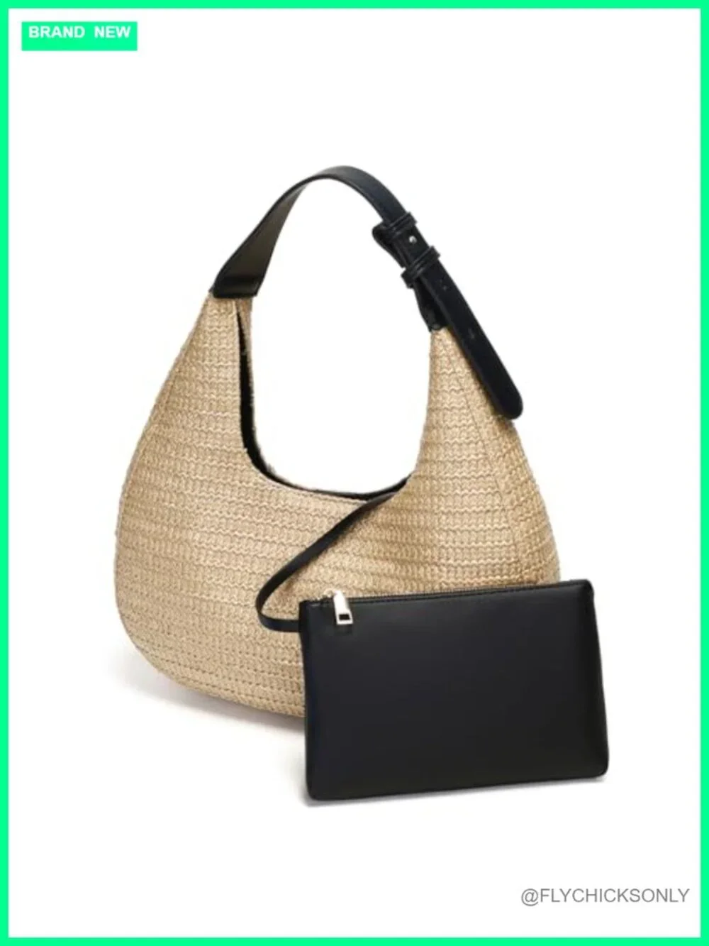 Handwoven Straw Hobo Bag with Adjustable Strap and Pouch